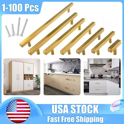 Gold Satin Brass Brushed Modern Cabinet Handles Pulls Kitchen Hardware Stainless • $5.92