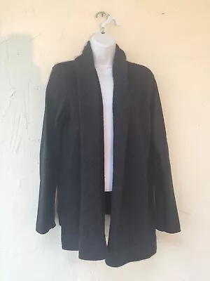 S) VINCE Wool Yak Lambs Leather Sleeves Gray Black Open Cardigan • $23.95