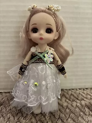 BJD Mini 6” Girl Doll 1/8  Blonde Hair Small Unknown Brand Ball Jointed Plastic • $12.99