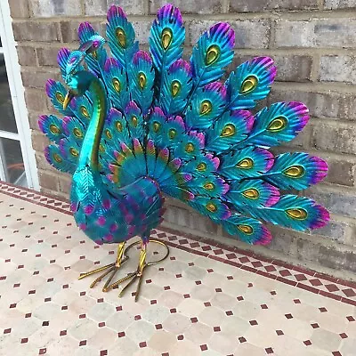 Beautiful Large Metal Peacock Statue Sculpture Garden Yard Art Home Decor • $98.95