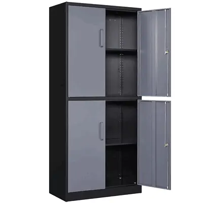 Metal Garage Cabinet With 4 Doors 2 Adjustable Shelves Lockable For Home Garage • $159.99