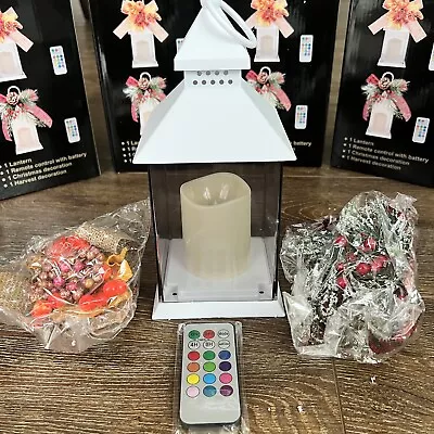 Lot Of 4 LED Color Changing Lanterns With Fall And Christmas Decorations - NWB • $34.99