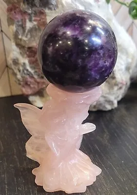 Purple Mica Sphere With Pink Quartz Fairy Stand • $45