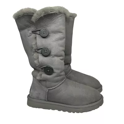 UGG Classic Tall Gray Bailey Button Triplet Snow Boots US 7 Water Resistant 1873 • $22.95