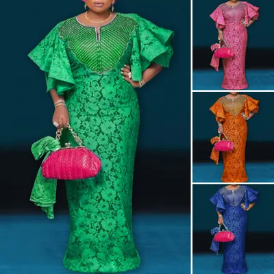 £22.07 • Buy Womens V Neck Lace Crochet Long Maxi Dress Cocktail Party Prom Dresses Sundress