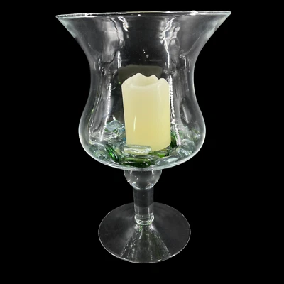 $22.75 • Buy Vintage Clear Glass Pedestal Hurricane Lamp Candle Holder Vase Decor 9.5” Poland
