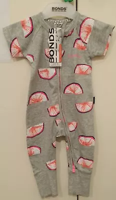 GIFT IDEA -NEW BONDS Girls Pink Fruit Zippy Short Wondersuit - Size 000 / 0 - 3m • $22.50