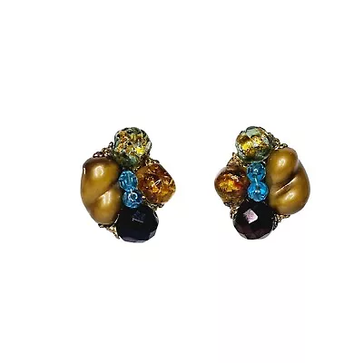 Vintage Clip-on Earrings Made In Italy Italian Venetian Foil Art Glass Beaded • $44.99