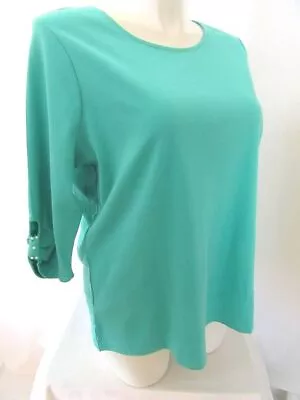 Quacker Factory Size 3X True Turquoise Knit T-Shirt With Faux Pearl Detail • $22.99