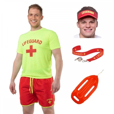 £25.99 • Buy Mens Lifeguard Costume + Float + Whistle On Lanyard + Visor Adult Hoff Bay Watch