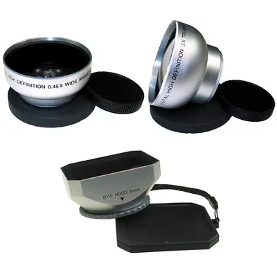 Wide + Telephoto Lens Kit With Hood For Canon VIXIA HV40HV30HV20HG10WDH43 • $42.95