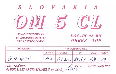 £2.89 • Buy 1 X QSL Card Radio Slovakia OM5CL Topolcany 2001 ≠ T107