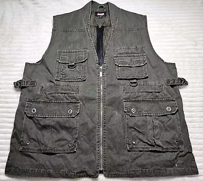 Cargo Uitility Vest Men's LARGE Green Canvas Vented Lined Hunting Fishing • $19.96