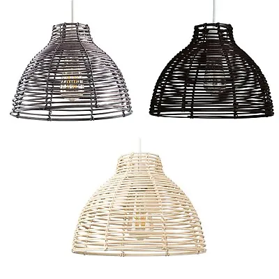 Modern Scandinavian Wicker Pendant Light Shade Rattan Easy Fit Natural Lampshade • £12.99