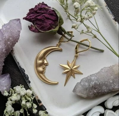 $2.19 • Buy Moon And Star Earrings,Crescent Moon Jewelry,Star Earrings, Moon Earrings