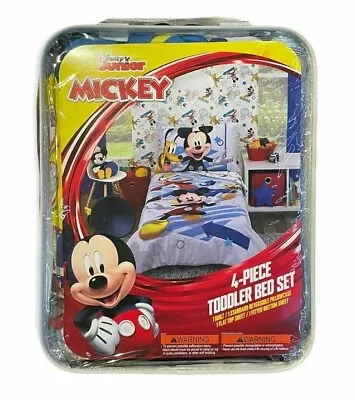 Disney 4-Piece Mickey Mouse Toddler Bedding Set Kid Children Bed Sheet Comforter • $44.95