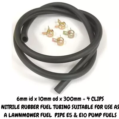Chinese Lawnmower Petrol Fuel Pipe Line Hose  6mm X 10mm X 300mm + 4 Clips • £4.99