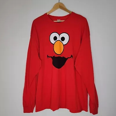 Red Elmo Face Long Sleeve T-Shirt Size 2XL Gildan Heavy Cotton • £19.29