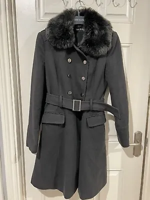 Miss Selfridge Grey Fur Collar Coat - Size 8 • £5.99