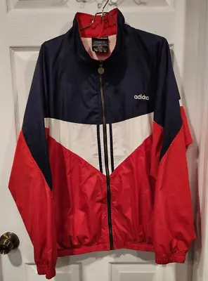Men's Adidas Vintage 90s Full Zip Windbreaker Track Jacket Red White Blue - Sz L • $25