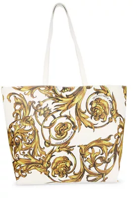 VERSACE Leather White Baroque Print Tote Bag NEW • $225