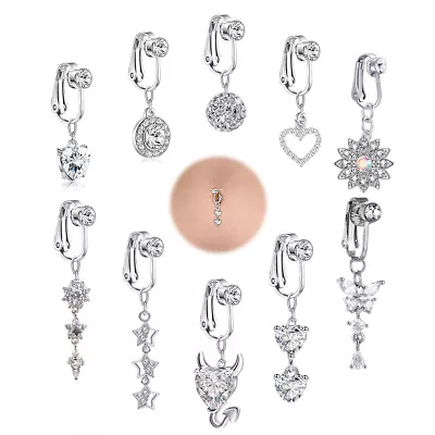 Fake Belly Button Bars Surgical Steel Clip On Navel Ring Non Piercing Women Gift • £4.59