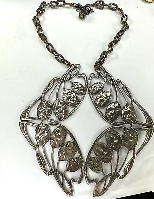 Miriam Haskell Necklace Art Nouveau Silver Flower Massive Large Bib Plate Rare • $180