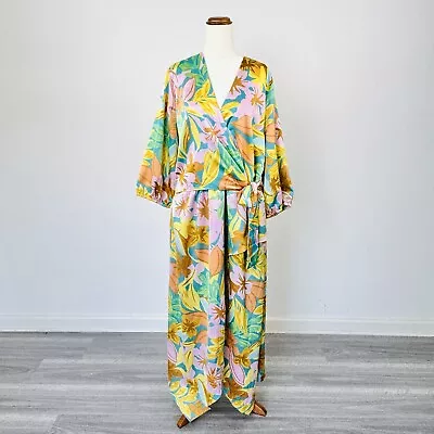 Gingham & Heels Womens Maxi Dress Satin Wrap Wide Sleeve Colourful  Size 18 • $69.95