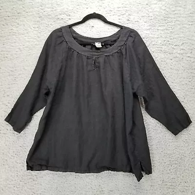 Match Point Shirt Womens XL Black 100% Linen 3/4 Sleeve Pullover • $29