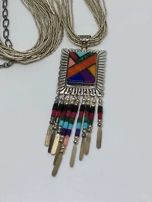 QT Sterling Silver 925 Native American Inlay Pendant Liquid Silver 20  • $99.99