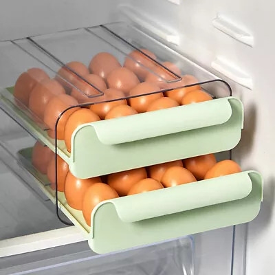 Pull-out Tray Storage Box 32 Eggs Holder Organizer Kitchen Fridge Food Container • £8.45