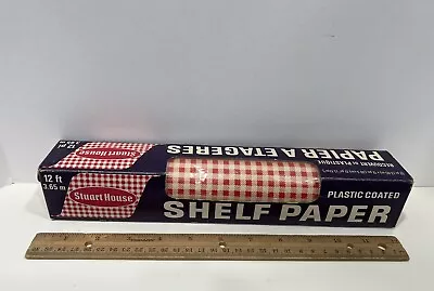 Vintage Roll Of Red Checks Plastic Coated Shelf Paper Stuart House Ont Canada • $14.99