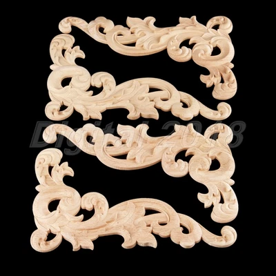 $6.29 • Buy 25*15cm Wood Carved Decal Corner Unpainted Onlay Applique For Door Cabinet Decor
