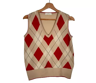 Marks & Spencer Merino Wool Sweater Vest Size UK 12 Argyle Knit Sleeveless • $20.18