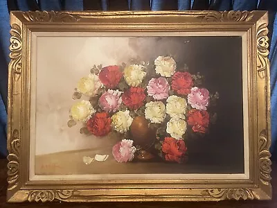 Vintage A.Silver Original “Roses In A Golden Vase” Signed Oil Painting & Frame • $369