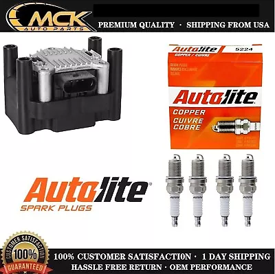 1x Ignition Coil & 4x Autolite Spark Plug For VW Seat Beetle Golf Jetta 98-15 L4 • $59.73