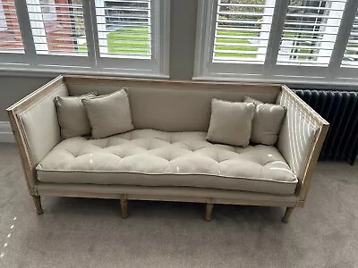 Cream 3 Seater Sofa Oak Framed Linen Blend Upholstered • £275