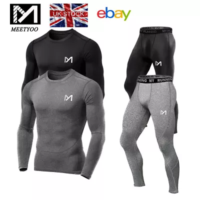 Mens Compression Shirt Base Layer Sports Tights Top Long Sleeve Gym Activewear • £18.99