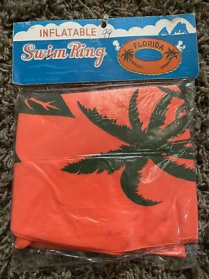 Vintage Rare Pool Floaty Inflatable Swim Ring Florida Orange Palm Trees SEALED! • $34.99
