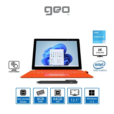 Geo GeoPad 220 Laptop Intel Pentium Silver N5030 8GB RAM 64GB SSD 12.1  2K Touch • £149.99
