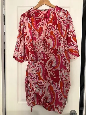 Ladies XL ZARA Pink Pattern Wrap Look Tie Waist Classy Dress NEW • $53.97