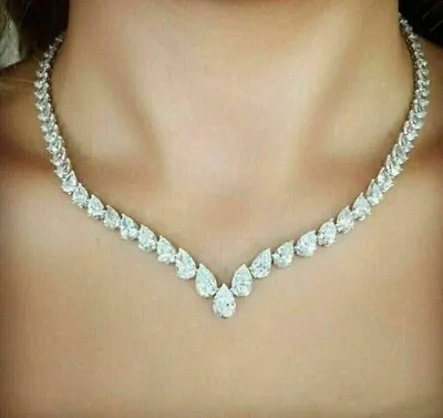 9Ct Pear Cut  D/VVS1 Diamond Women's Tennis Necklace 14K White Gold Finish • $251.99