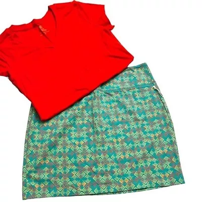 Womens Mossimo Tennis Green M Skirt & Coral T Shirt L Bundle New Summer Outfit • $29.70