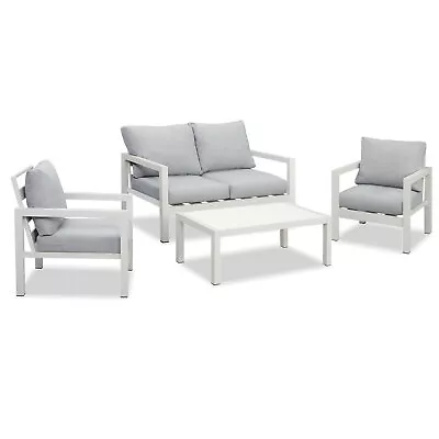 $999.99 • Buy New White Outdoor Aluminium Sofa Lounge Setting Furniture Set Arm Chairs Table