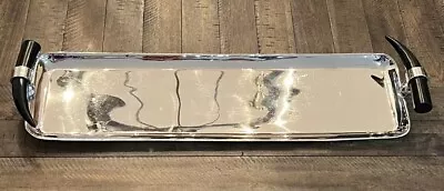 Vintage Stainless Steel Serving Tray Alpaca Horn Handles 21” X 6” Shimmering! • $79.99