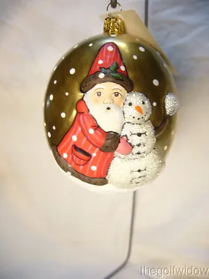 Vaillancourt Folk Art Santa On Gold Jingle Ball With Snowman  • $37.49