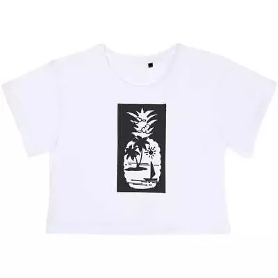 'Tropical Island Pineapple' Women's Cotton Crop Tops (CO037759) • $15.15