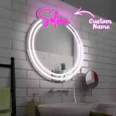 Personalised Name Mirror Sign LED Custom Colour Dimmable Bathroom Sign • £34.99