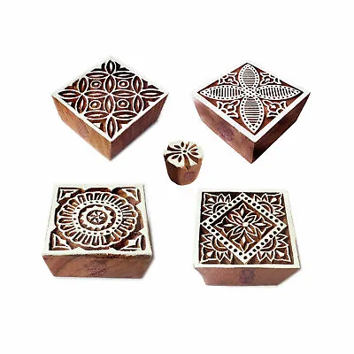 £11.99 • Buy Fabric Print Stamps Crafty Square Floral Shape Wooden Blocks (Set Of 5)