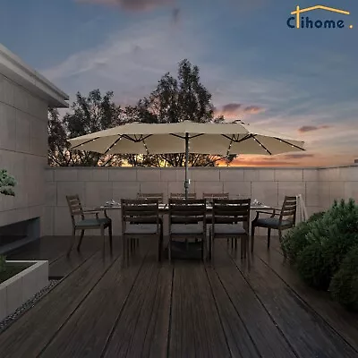 Clihome 15ft Patio Umbrella With Base And Led LIight Double-Sided Umbrella • $186.75